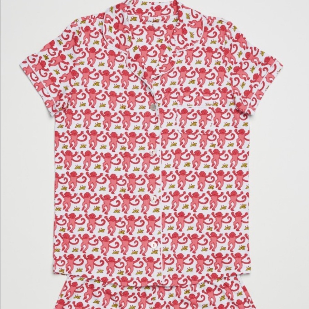 Roller rabbit pink monkey pajama set